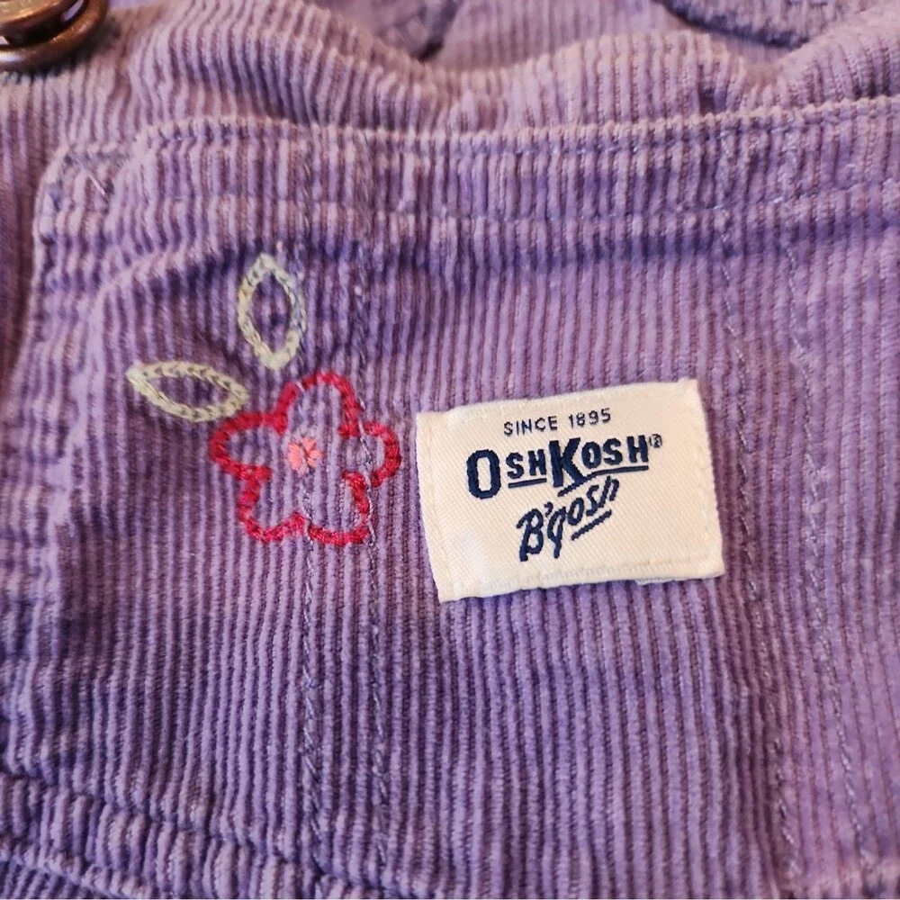 OshKosh B’Gosh Corduroy Overalls Purple Dress Sz 24mos Embroidered Flowers Y2K